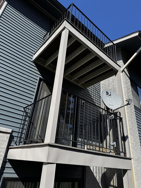 Rebuilt balconies and stair tower on an apartment building