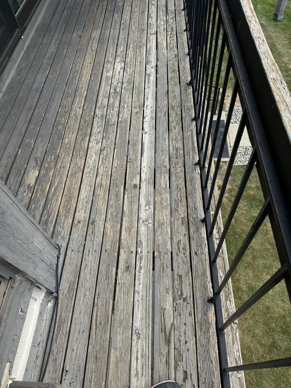 Long balcony walkway after decking replacement