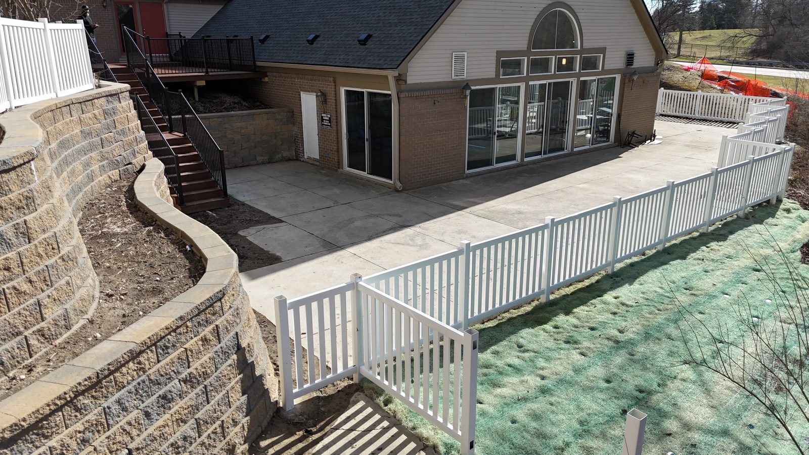 Apartment community patio and retaining wall after renovation