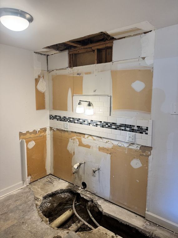 Kitchen wall opened during a unit renovation