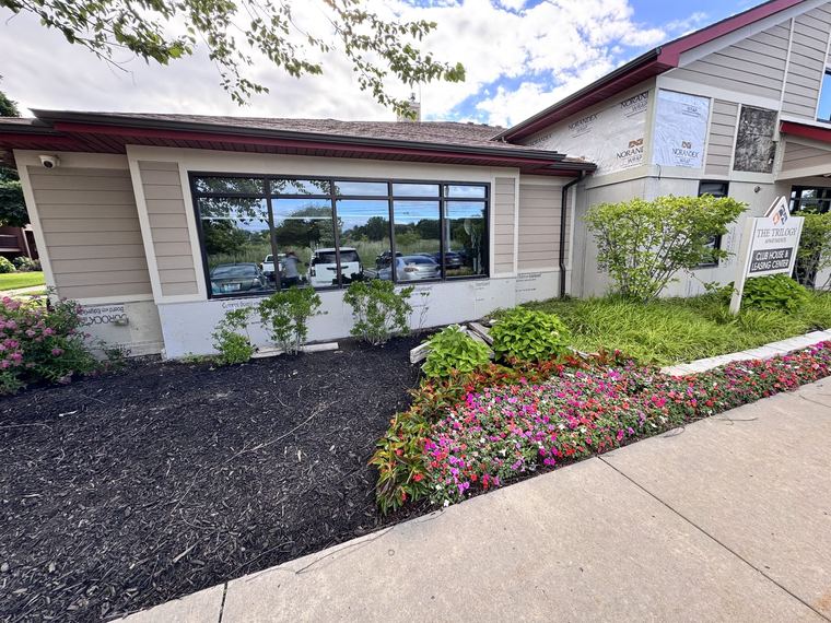 Completed commercial building exterior with new landscaping