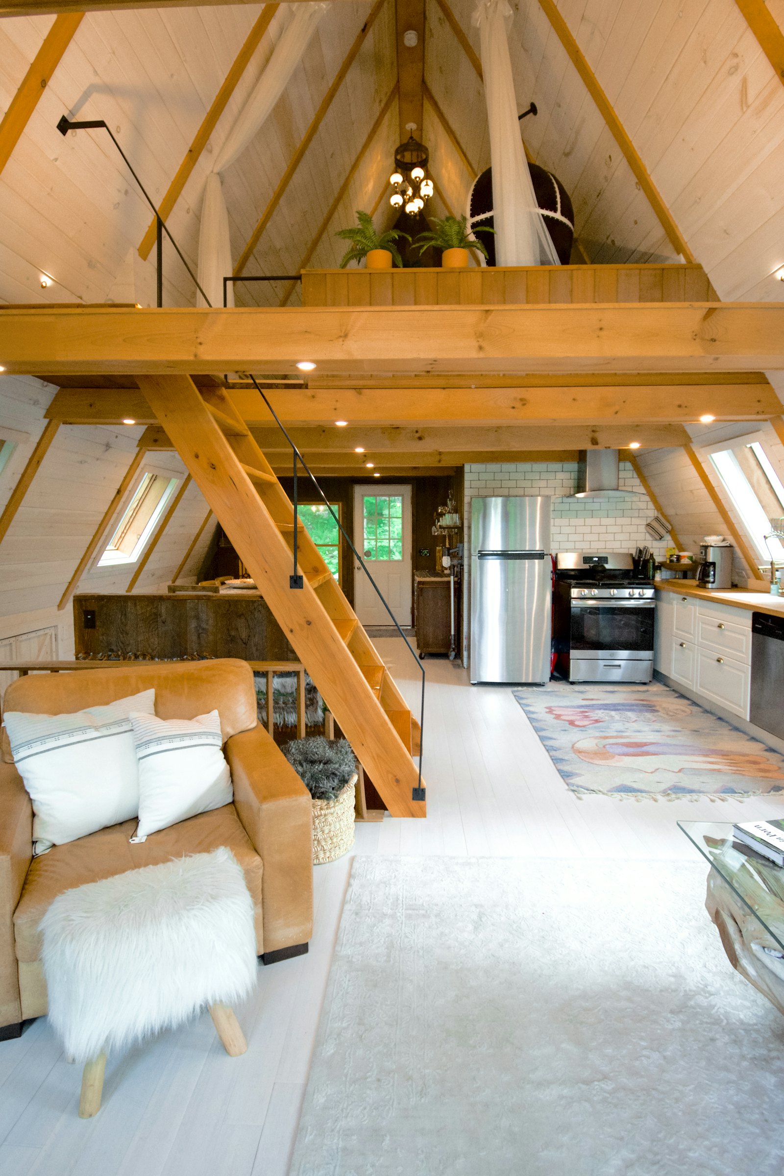 Exposed wood-frame interior with character