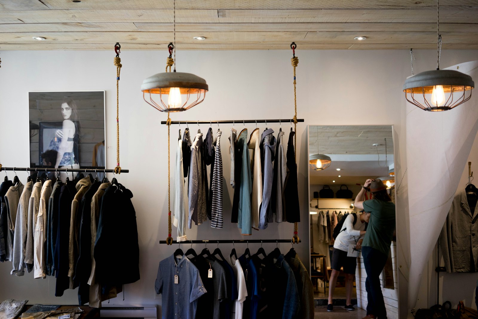 Boutique retail interior with clothing racks